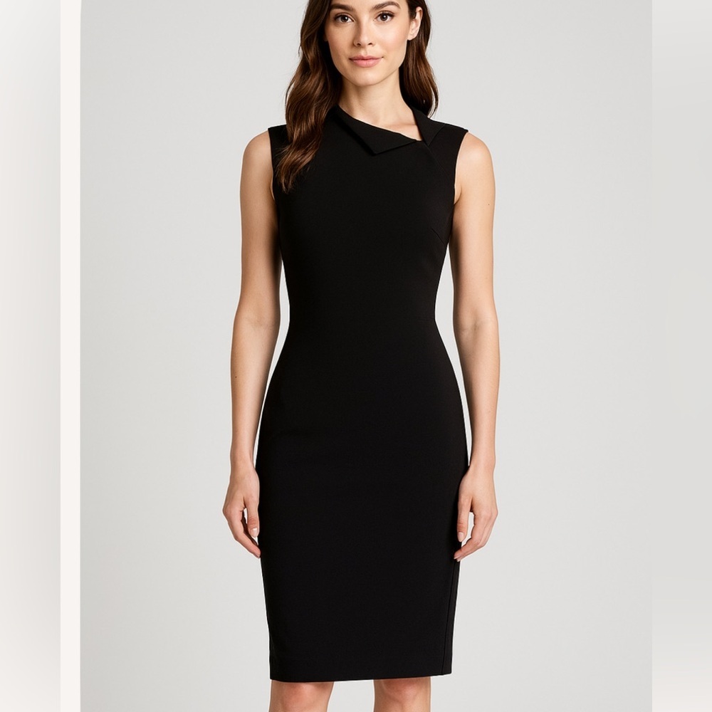 HELMUT LANG BLACK ASYMETRIC NECKLINE BODYCON DRESS SIZE SMALL